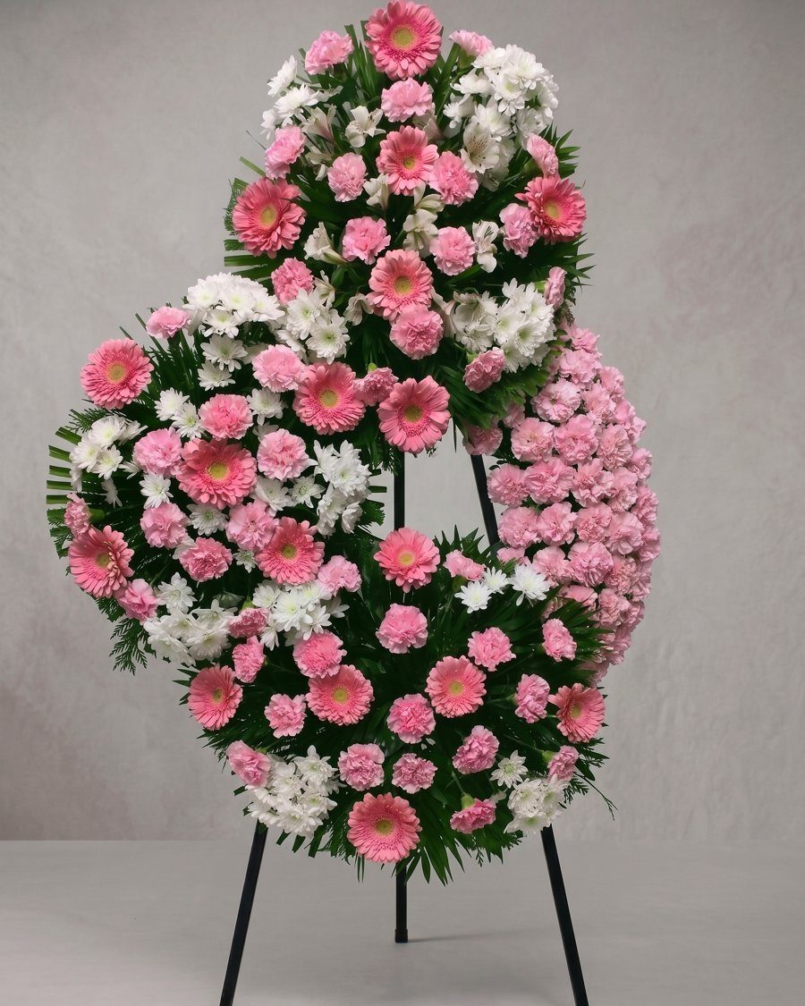 Corona 3 cabezales flor variada rosa